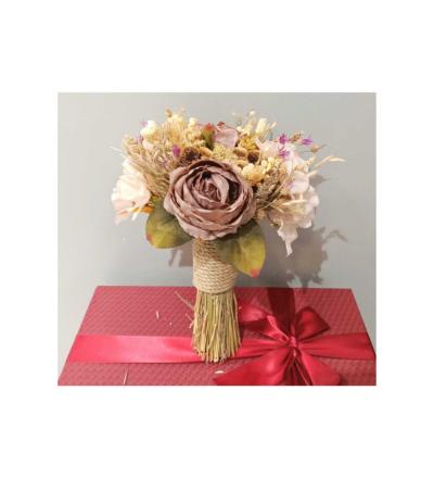  Toz Pembe Tonunda Gül Ve Beyaz Ortanca Gelin Buketi