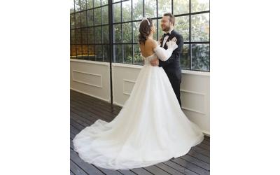 Drape Detaylı Balon Kol A Kesim Gelinlik