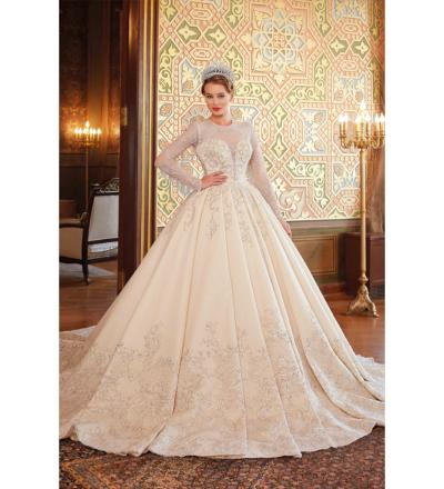 İllüzyon Yaka Pileli Prenses Gelinlik