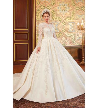 İllüzyon Yaka Uzun Kollu Prenses Gelinlik