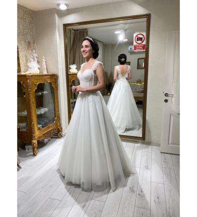 İnci Taş İşlemeli A Kesim Gelinlik 