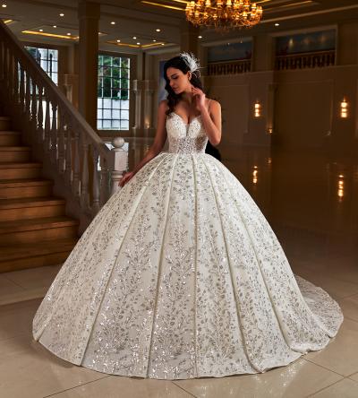 İp Askılı Transparan Bedenli Dantel İşlemeli Prenses Gelinlik