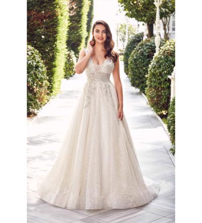 Kalın Askılı V Yaka Helen Gelinlik