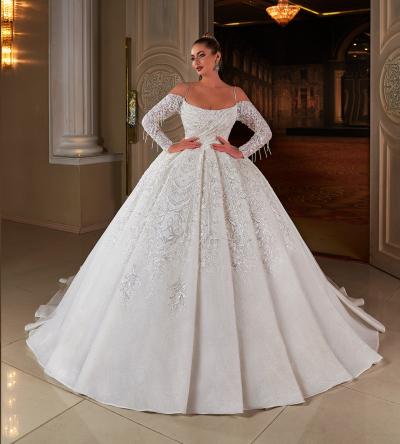 Kayık Yaka Kollu Prenses Gelinlik