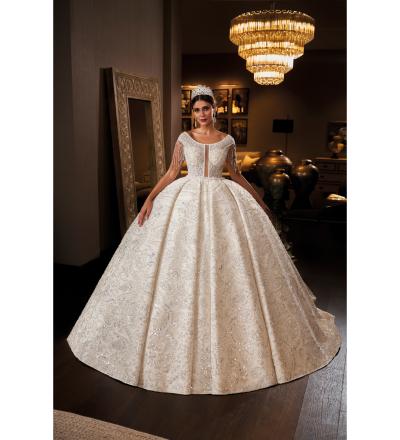 Kayık Yaka Sarkaç Kollu Prenses Gelinlik