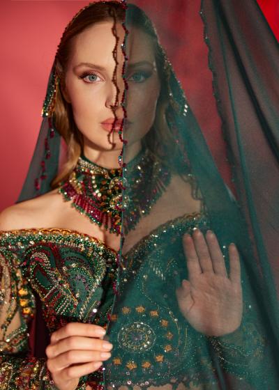 İki Parçalı Hint İşlemeli duvak Detaylı Kınalık Modeli Model 003