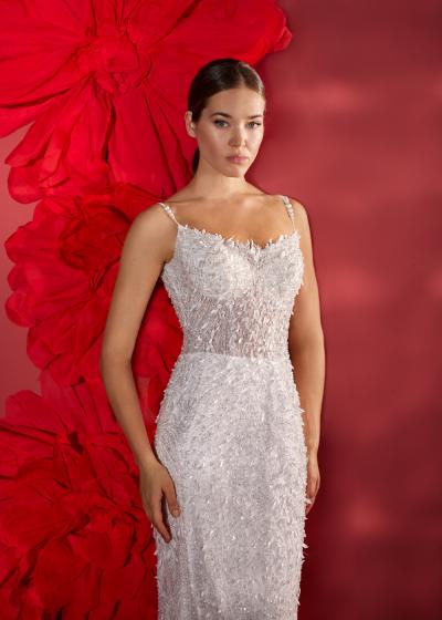 Kedi Kulağı Askılı Komple İşlemeli Balık Gelinlik Modeli Model 026