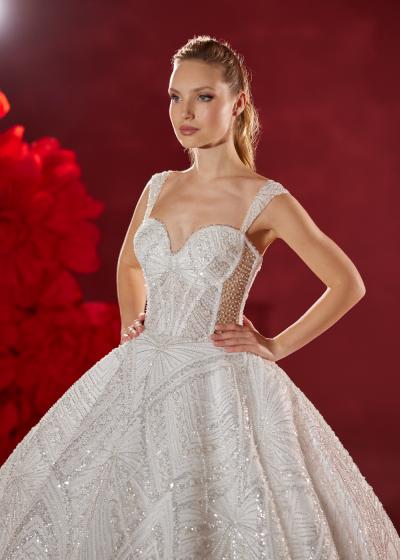 Kalp Yaka Yan Transparan Askılı A Prensen Gelinlik Modeli Model 031