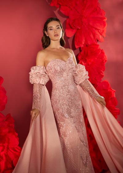 Kalp Yaka Kolu Pelerin detaylı Nişanlık Kınalık Abiye Modeli Model 065