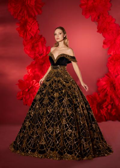 Kadife Gold İşelemeli Nişanlık Abiye model Model 067