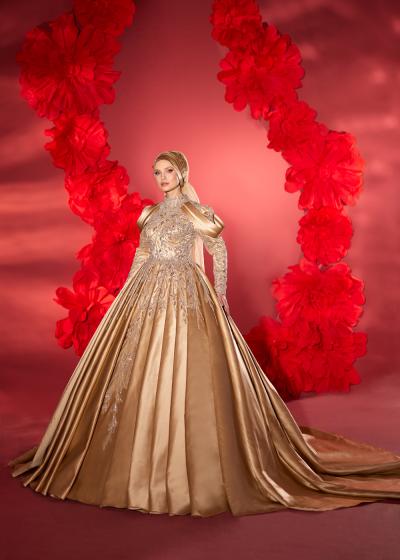 Saten Pileli İşlemeli Kol ve Yan Kol Detaylı Abiye Nişanlık Kınalık Model Model 079