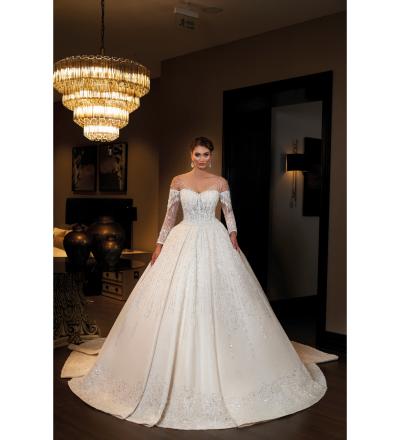 Sarkaç Kol İllüzyon Yaka Prenses Gelinlik