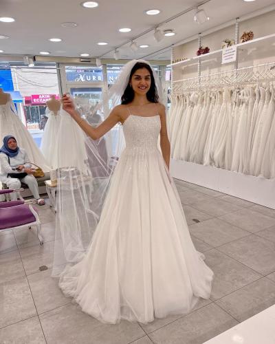 Spagetti Askı A Kesim Gelinlik Modeli