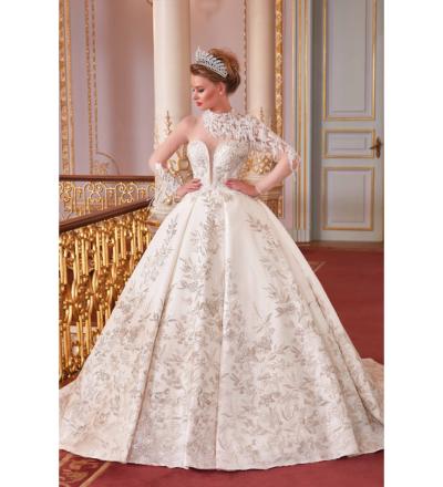 Straplez Tek Kol Detaylı Prenses Gelinlik