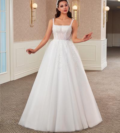 U Yaka Transparan Bedenli Prenses Gelinlik