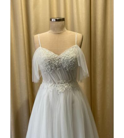 V Yaka Fırfır Ve İp Kol Askılı Helen Gelinlik