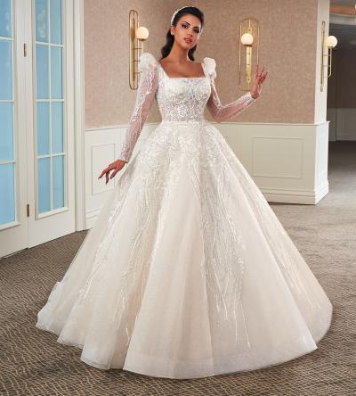 Vatkalı Kol Detaylı Prenses Gelinlik